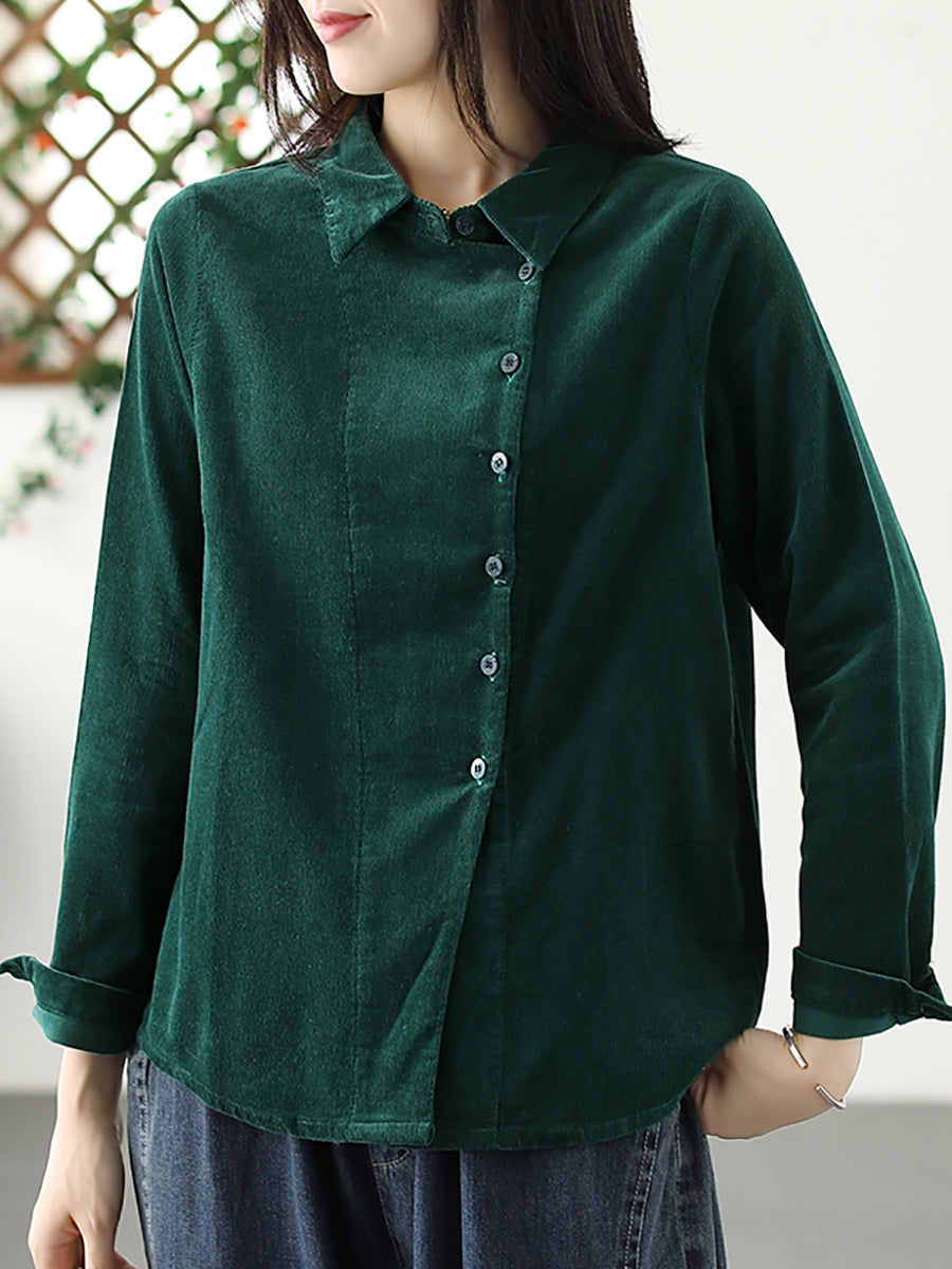 Plus Size Damen Herbst Solide Croduroy Strickjacke Shirt