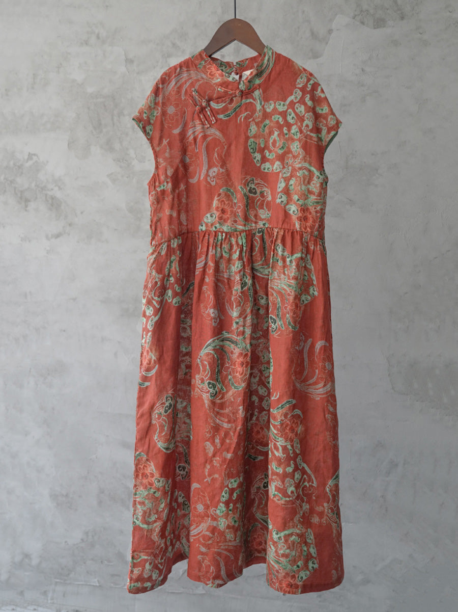 Plus Size Damen Sommerkleid aus Ramie mit ethnischen Blumen