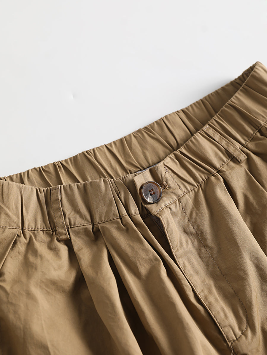 Übergröße Damen Sommer Casual Solid Pocket Weites Bein Baumwollhose