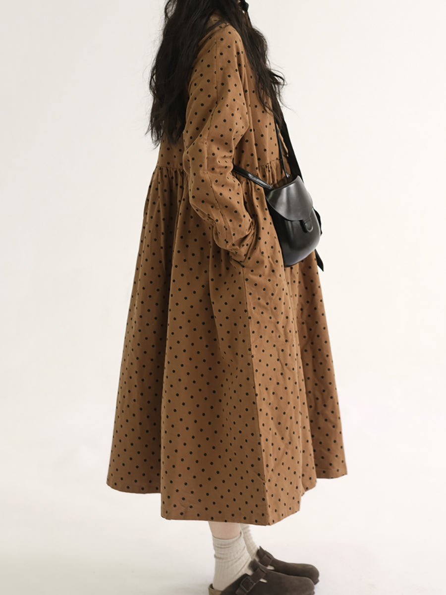 Übergröße Damen Vintage Kleid mit Punkten und Falten