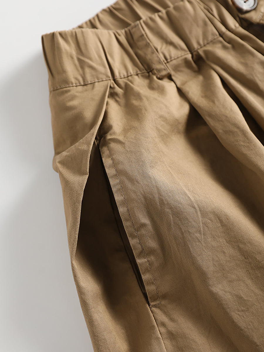 Übergröße Damen Sommer Casual Solid Pocket Weites Bein Baumwollhose