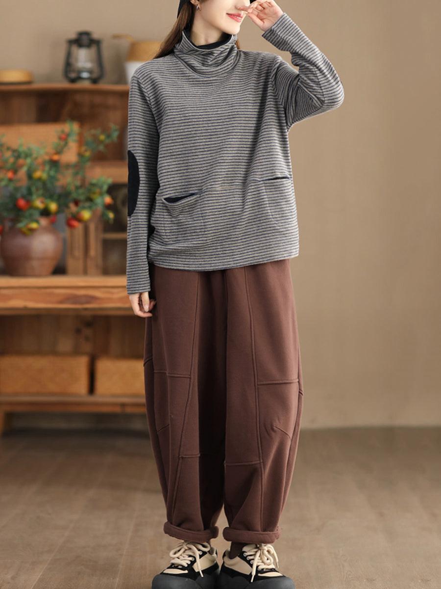 Lässiges Rollkragen-Sweatshirt mit Streifen für Damen in Übergröße