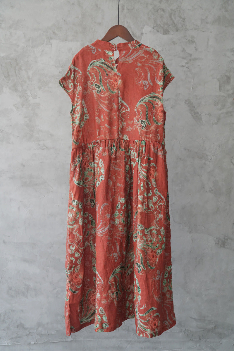 Plus Size Damen Sommerkleid aus Ramie mit ethnischen Blumen