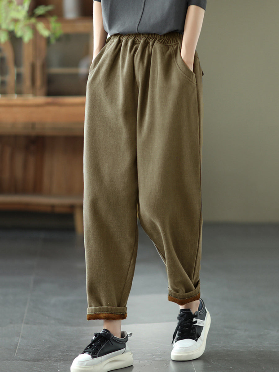 Plus Size Damen Herbst Verdicken Reine Farbe Haremshose