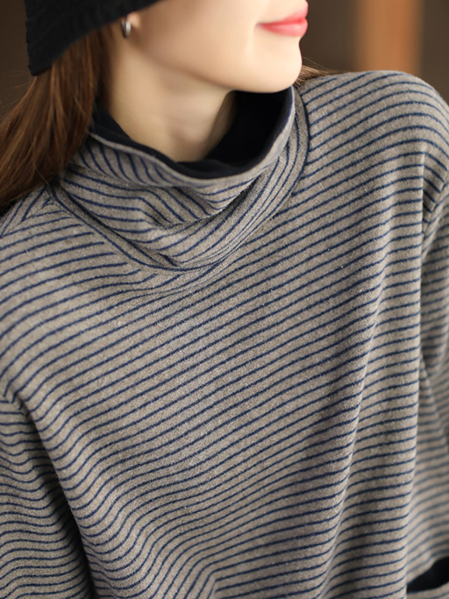 Lässiges Rollkragen-Sweatshirt mit Streifen für Damen in Übergröße