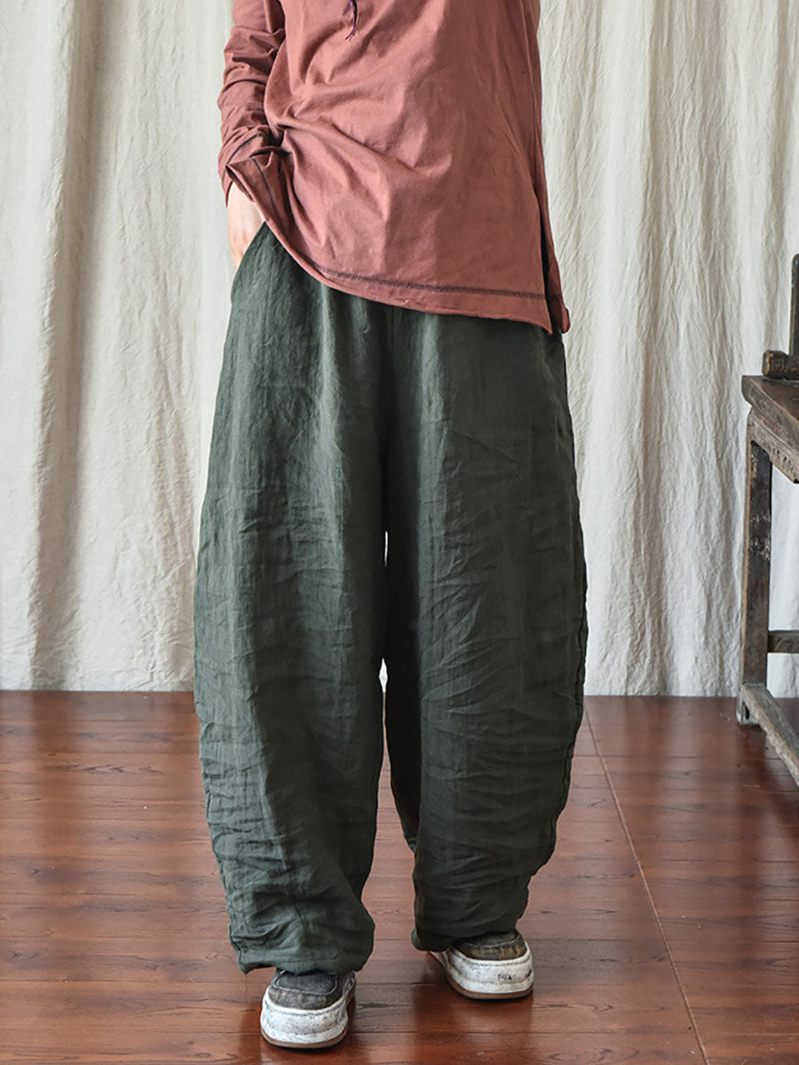 Übergröße Damen Casual Solid Loose Elastic Waist Leinenhose