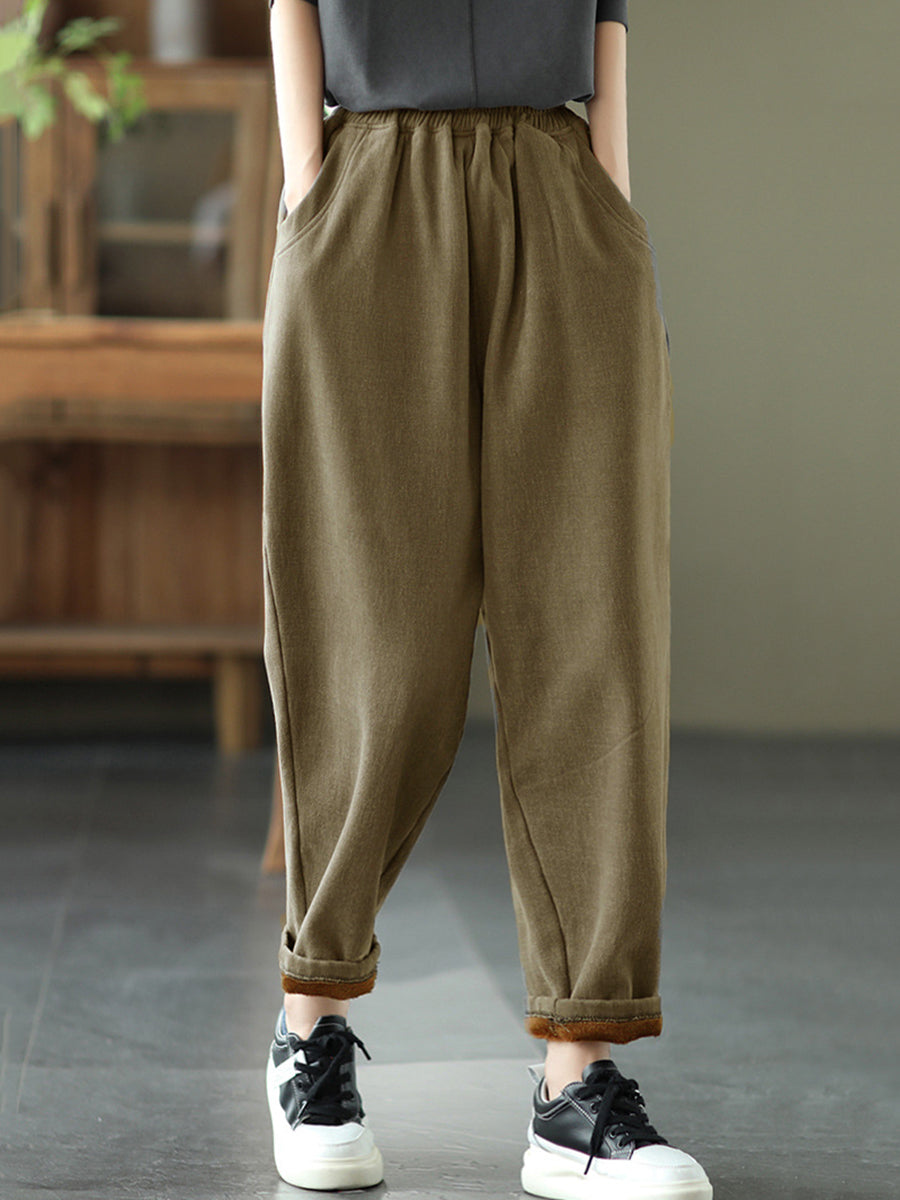 Plus Size Damen Herbst Verdicken Reine Farbe Haremshose