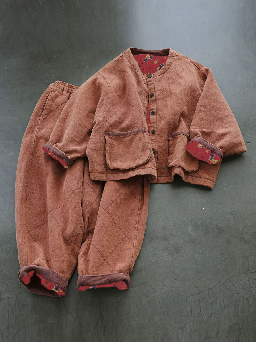 Gepolsterte Winterhose aus Leinen im Vintage-Stil für Damen in Übergröße