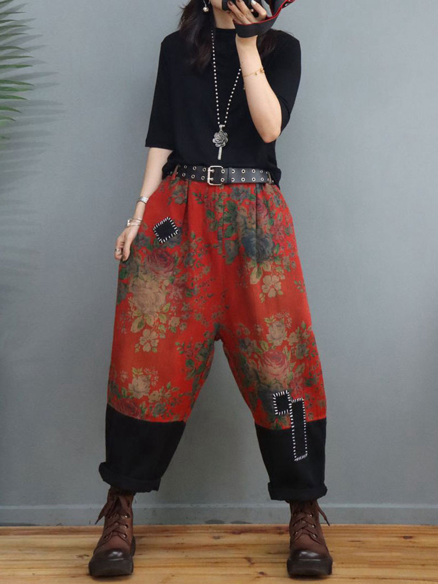Übergröße Damen Ethnischer Blumen Spliced ​​Stitching Anzug