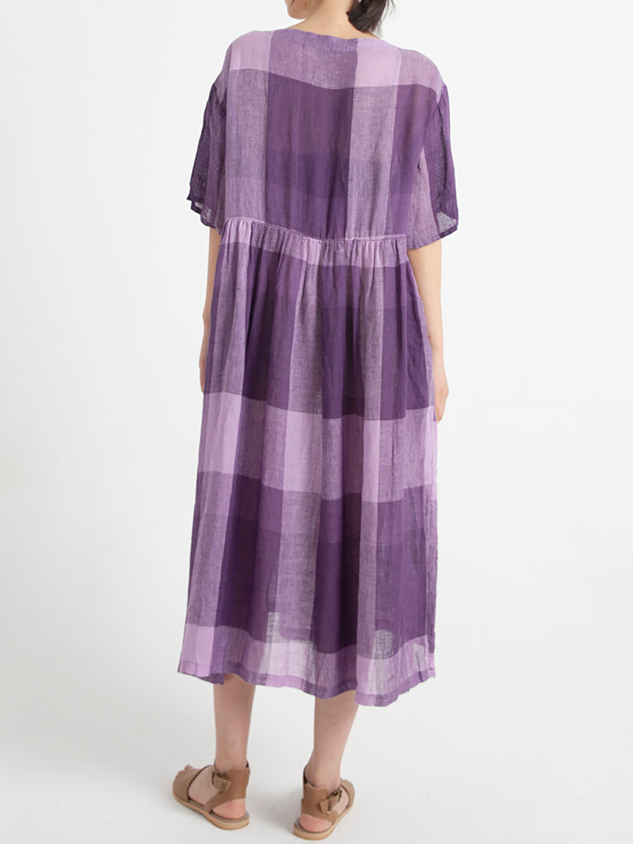 Übergröße, lässiges Sommerkleid aus Leinen mit kurzen Ärmeln und lockerer Plissee