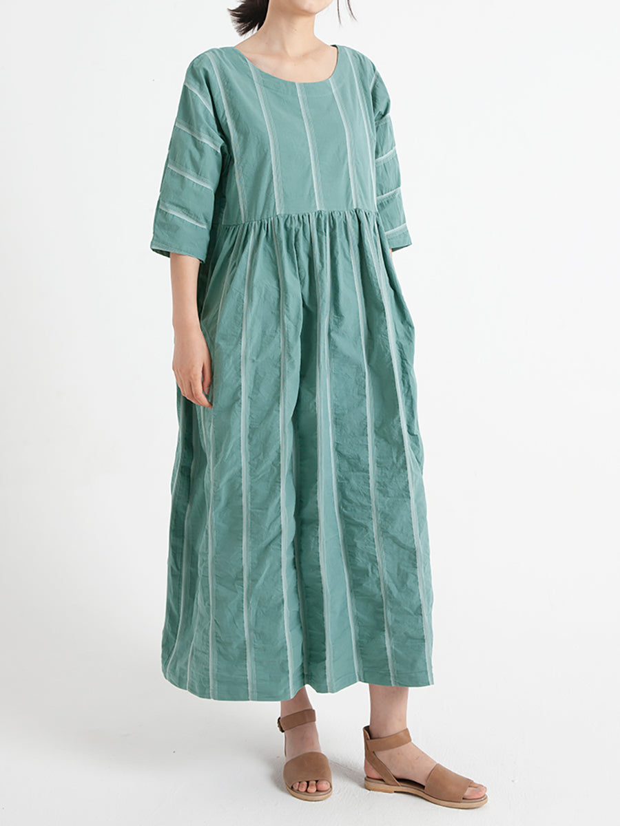 Übergröße, lässiges Sommerkleid aus Baumwolle mit halben Ärmeln und lockerem Faltenmuster
