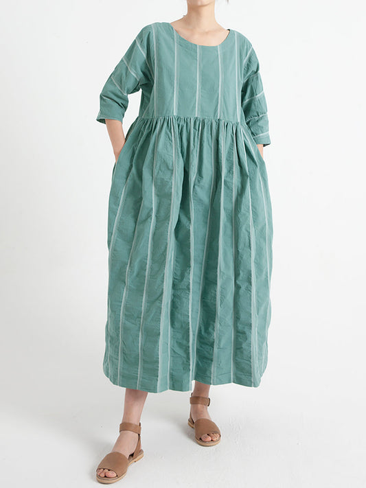 Übergröße, lässiges Sommerkleid aus Baumwolle mit halben Ärmeln und lockerem Faltenmuster