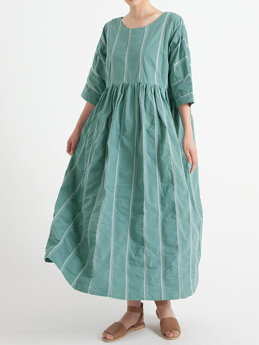 Übergröße, lässiges Sommerkleid aus Baumwolle mit halben Ärmeln und lockerem Faltenmuster