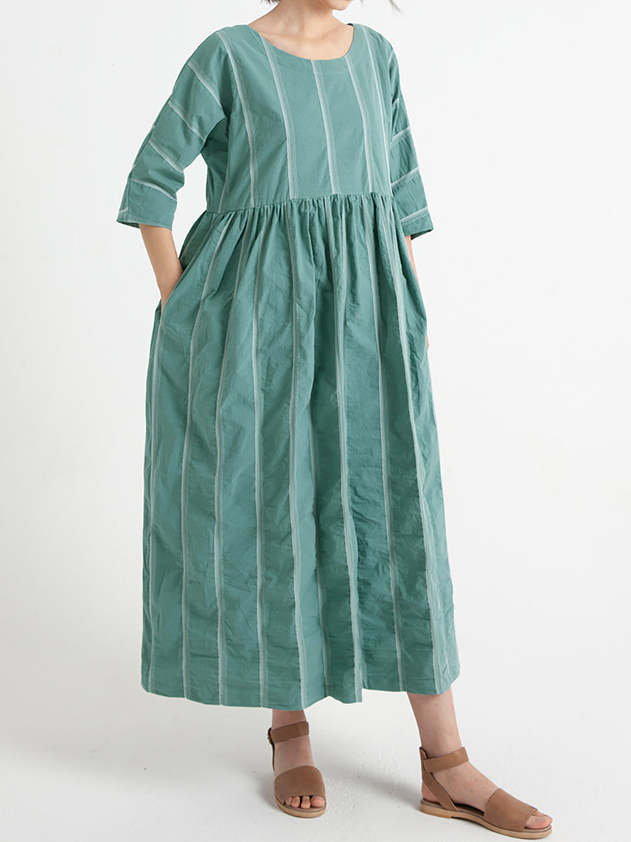 Übergröße, lässiges Sommerkleid aus Baumwolle mit halben Ärmeln und lockerem Faltenmuster