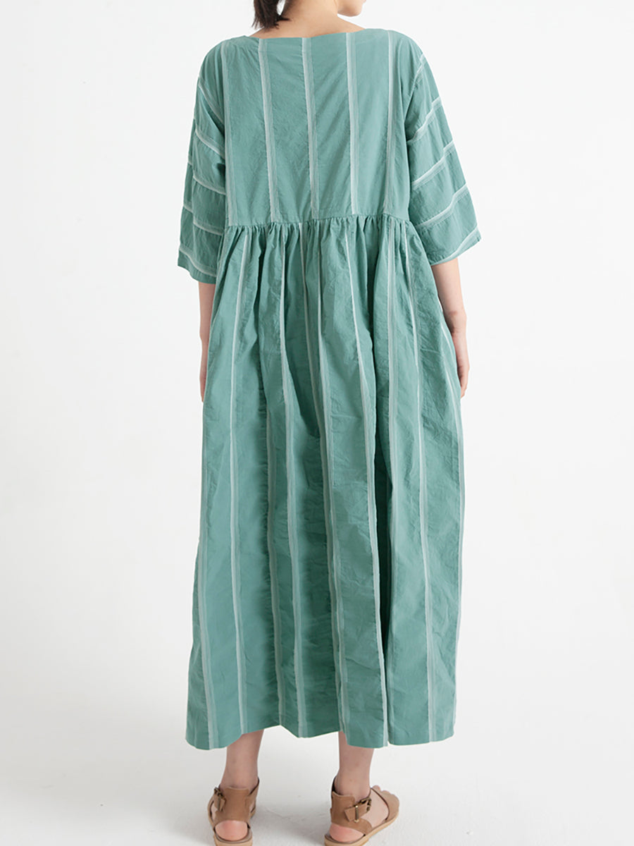 Übergröße, lässiges Sommerkleid aus Baumwolle mit halben Ärmeln und lockerem Faltenmuster
