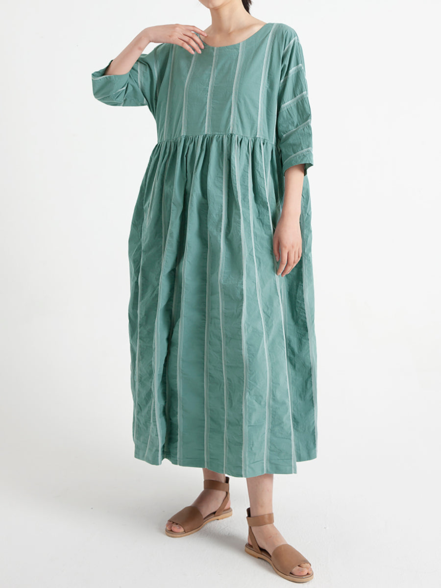 Übergröße, lässiges Sommerkleid aus Baumwolle mit halben Ärmeln und lockerem Faltenmuster