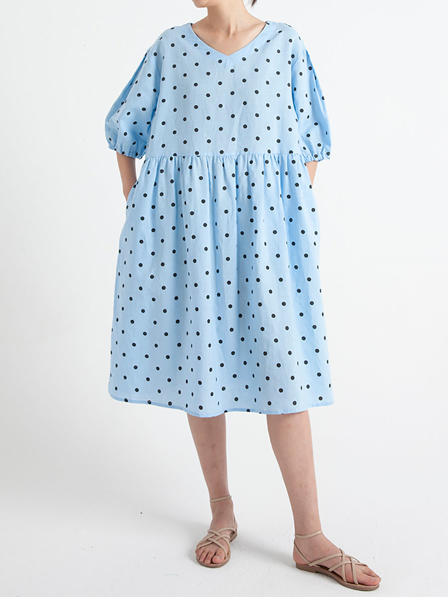 Plus Size Plissiertes Sommerkleid mit V-Ausschnitt und kurzen Ärmeln