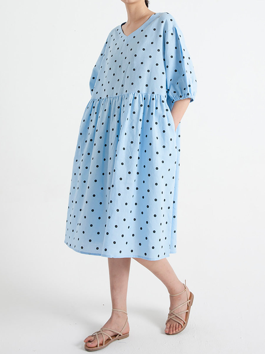 Plus Size Plissiertes Sommerkleid mit V-Ausschnitt und kurzen Ärmeln