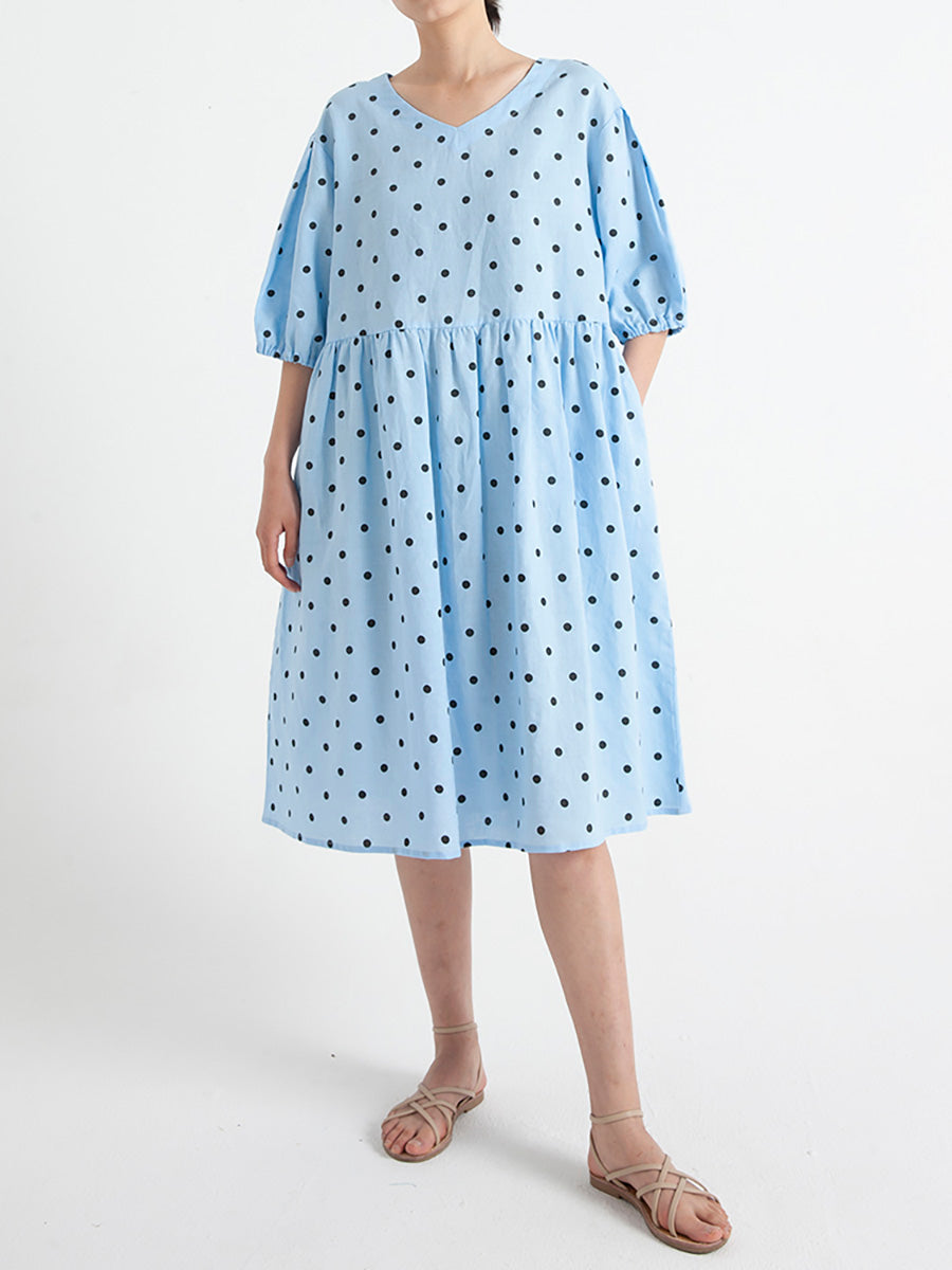 Plus Size Plissiertes Sommerkleid mit V-Ausschnitt und kurzen Ärmeln