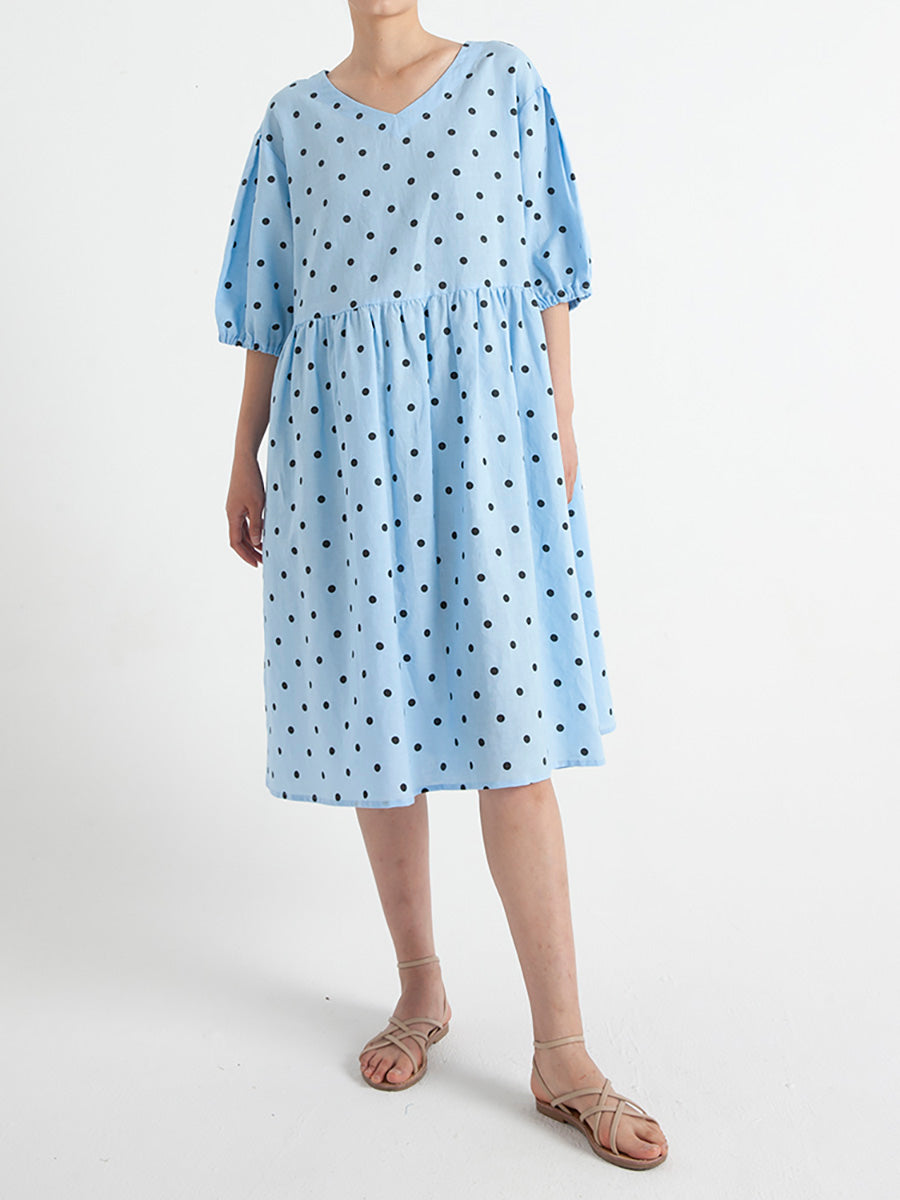 Plus Size Plissiertes Sommerkleid mit V-Ausschnitt und kurzen Ärmeln