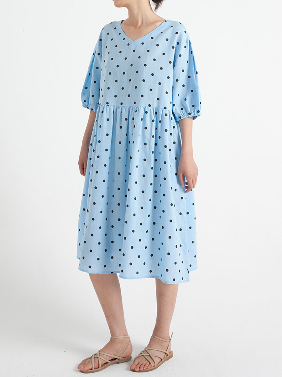 Plus Size Plissiertes Sommerkleid mit V-Ausschnitt und kurzen Ärmeln