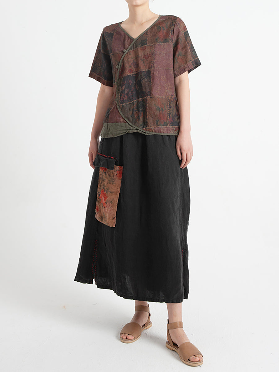 Plus Size Leinen Vintage Floral Damen Sommerhemd