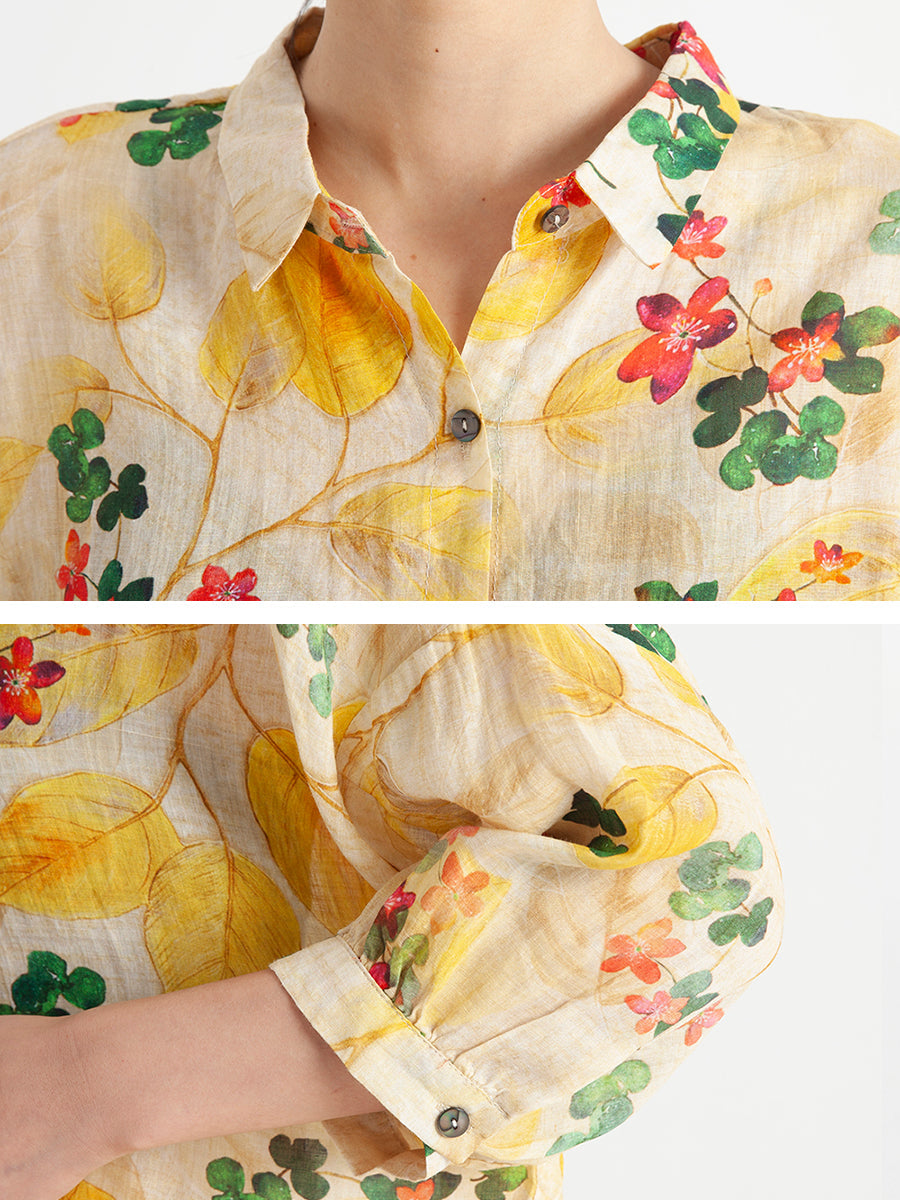 Plus Size Floral Vintage Damen Sommer Lockeres Hemd