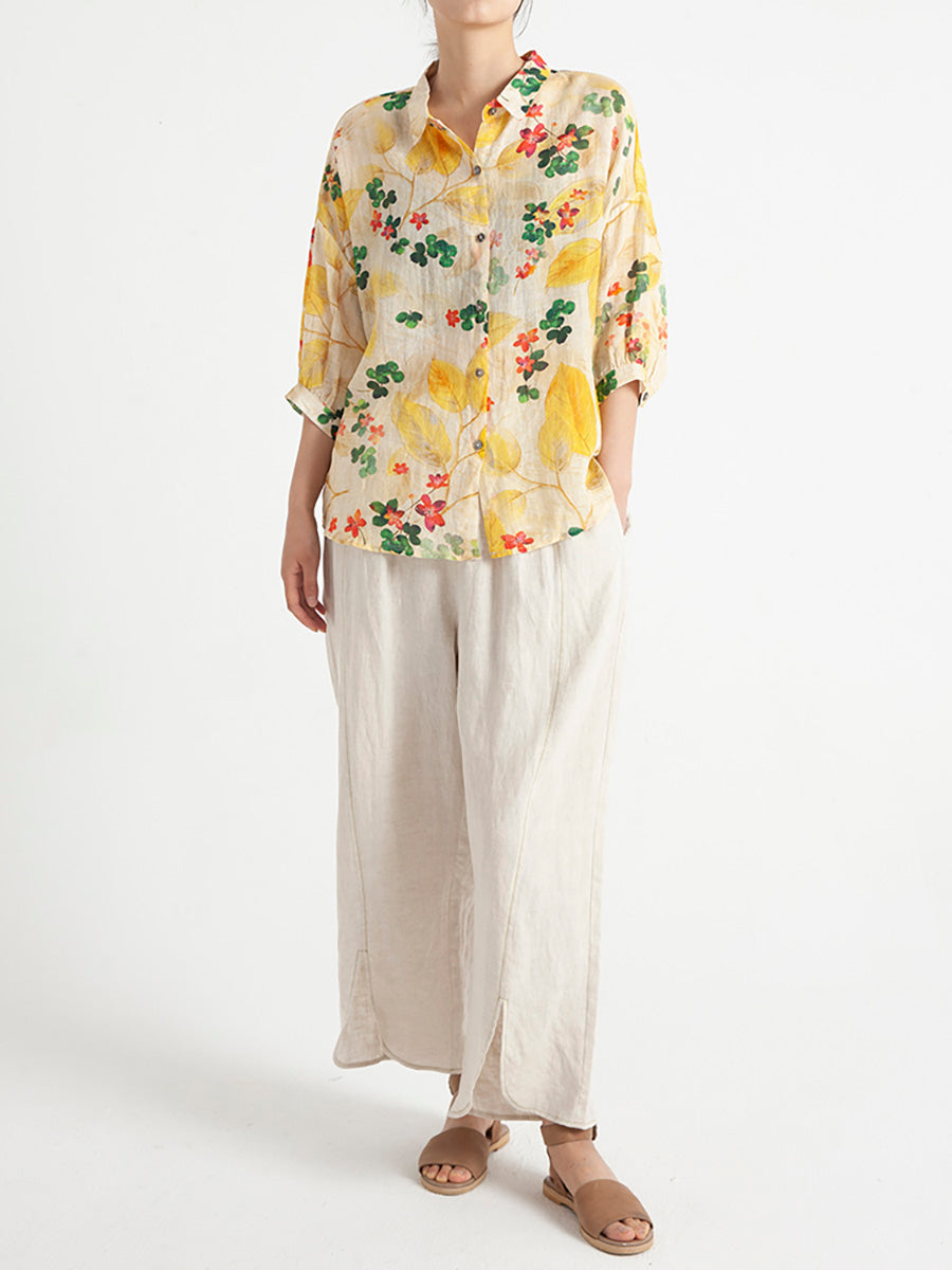 Plus Size Floral Vintage Damen Sommer Lockeres Hemd