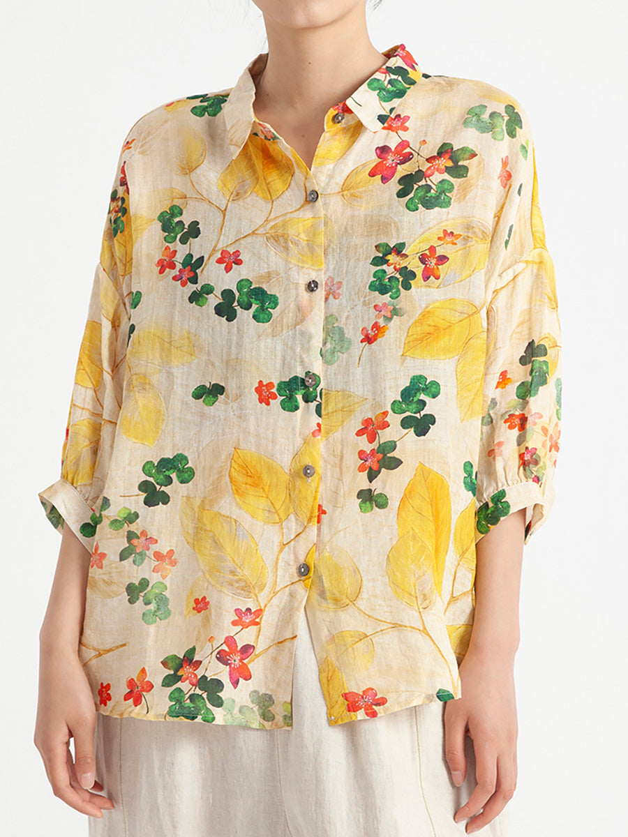 Plus Size Floral Vintage Damen Sommer Lockeres Hemd