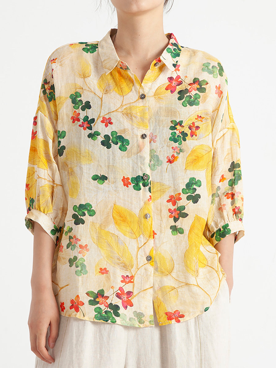 Plus Size Floral Vintage Damen Sommer Lockeres Hemd