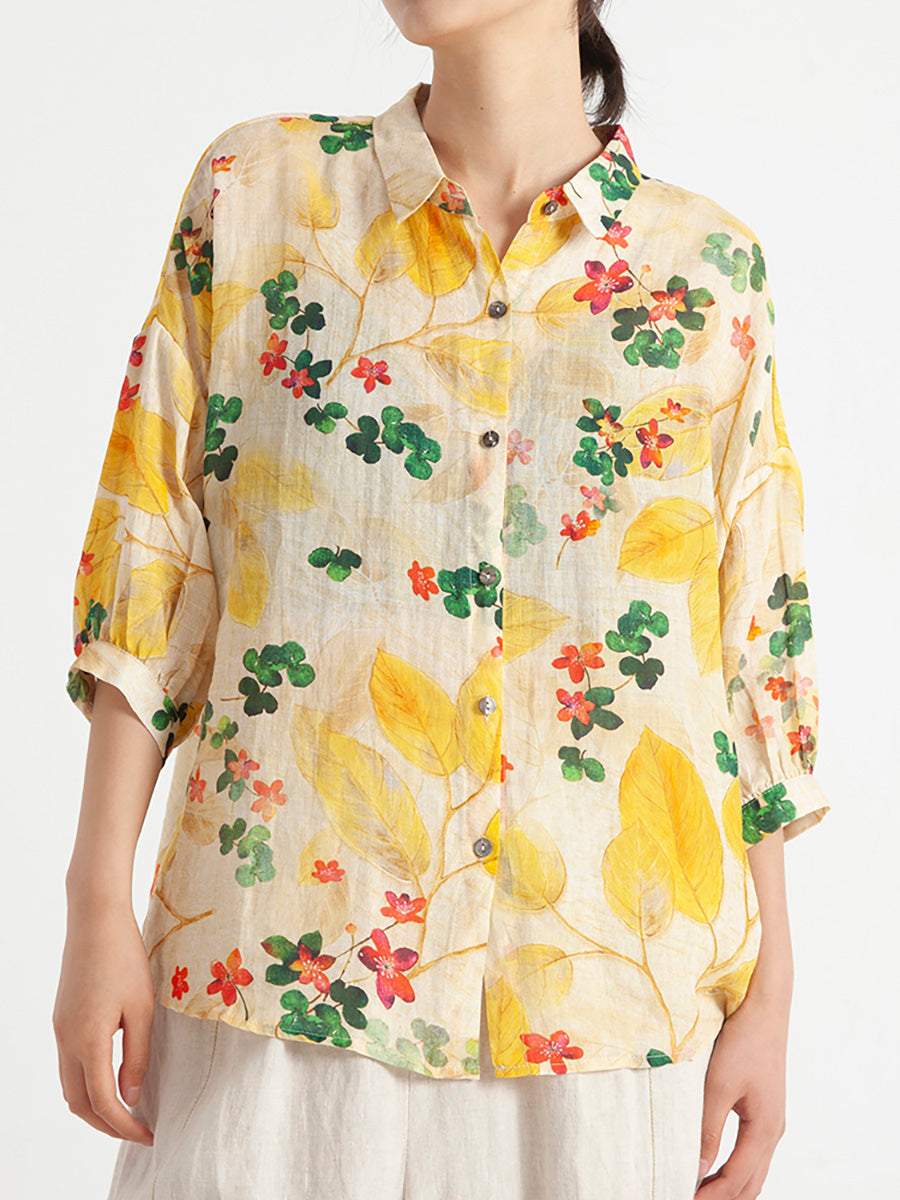 Plus Size Floral Vintage Damen Sommer Lockeres Hemd