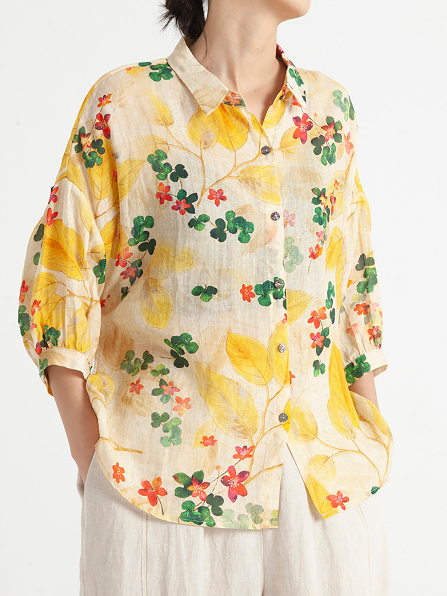 Plus Size Floral Vintage Damen Sommer Lockeres Hemd