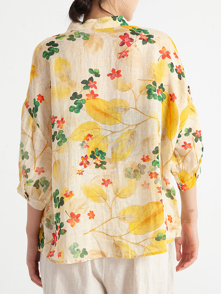 Plus Size Floral Vintage Damen Sommer Lockeres Hemd