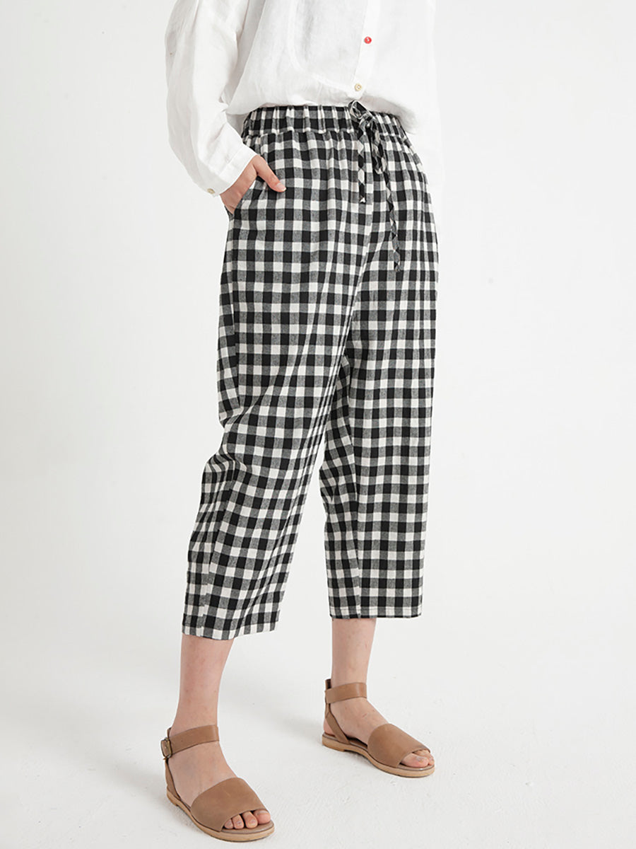 Übergröße, karierte, lässige Sommerhose für Damen