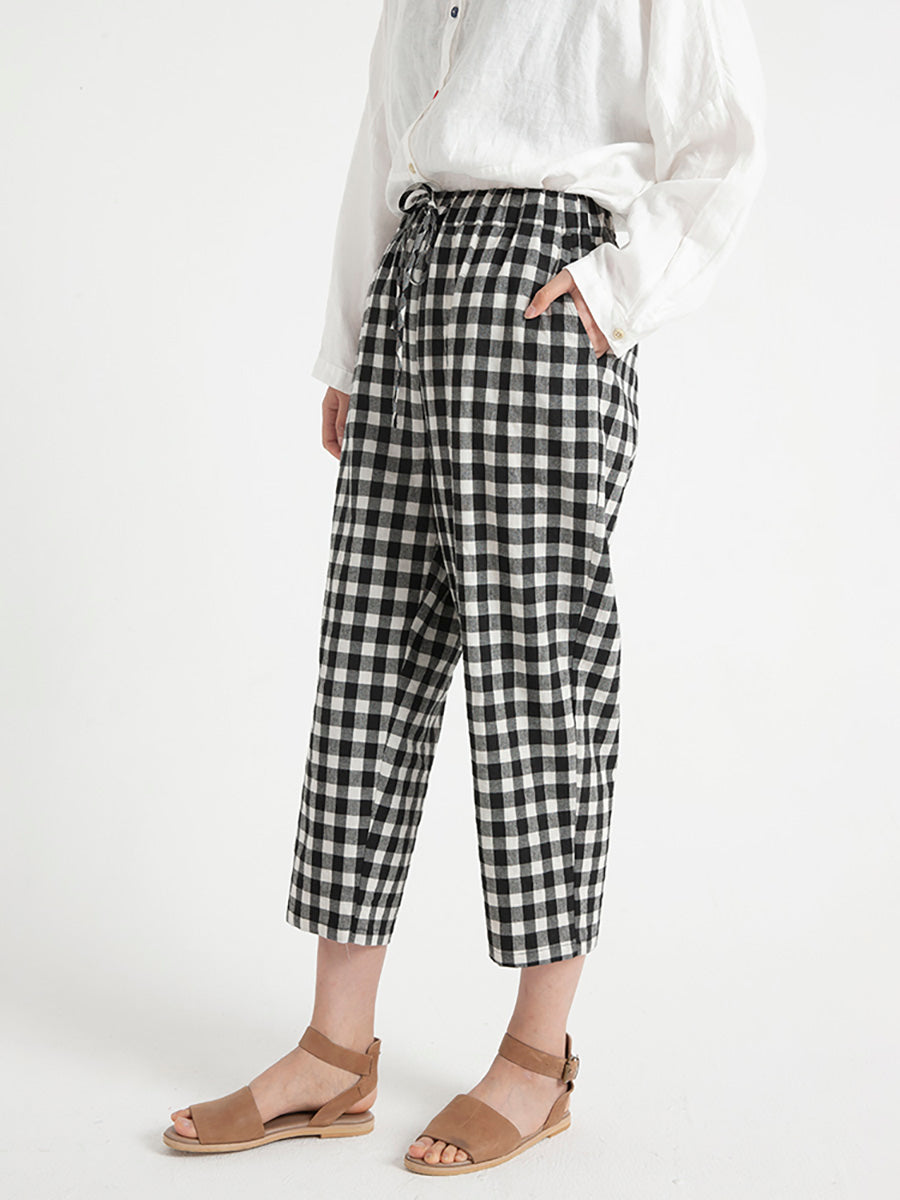 Übergröße, karierte, lässige Sommerhose für Damen