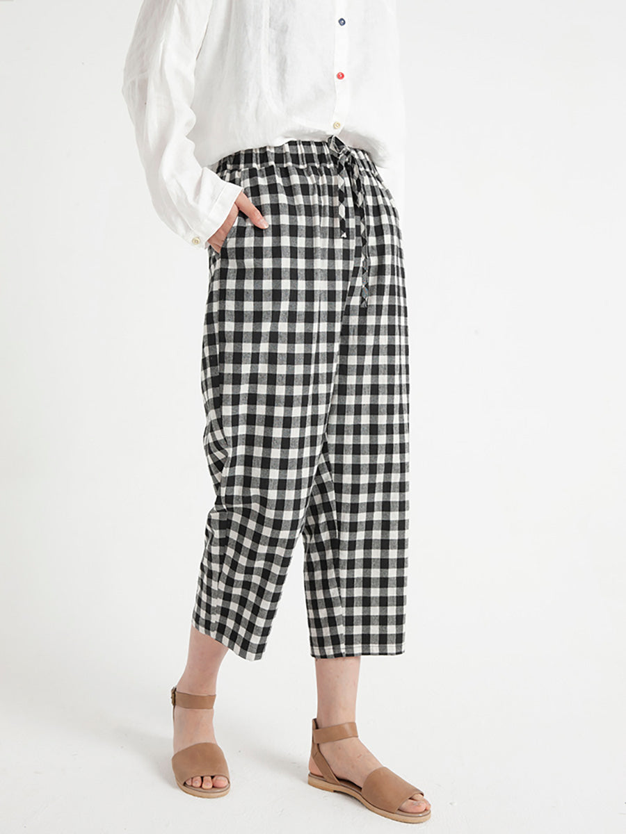 Übergröße, karierte, lässige Sommerhose für Damen