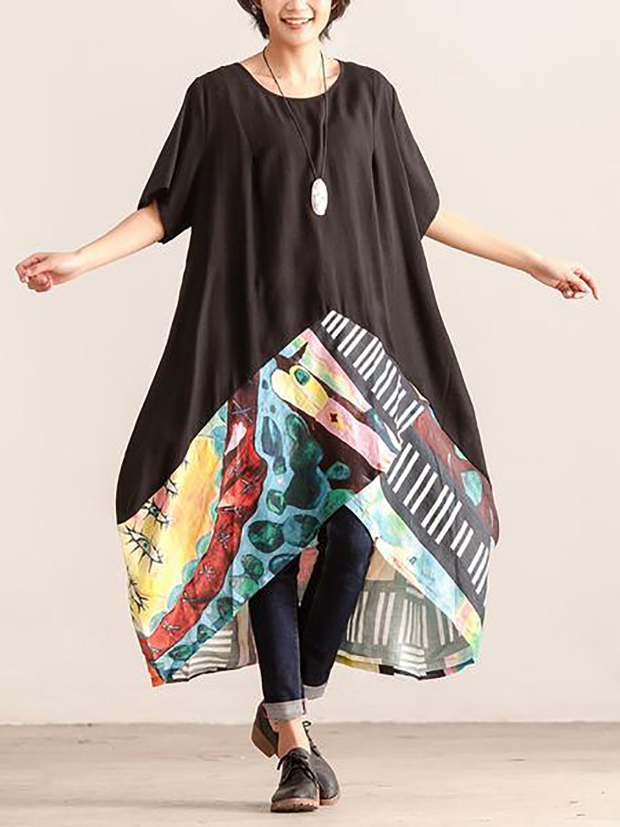 Übergröße Damen Sommerkleid mit Rundhalsausschnitt und kurzen Ärmeln und Print