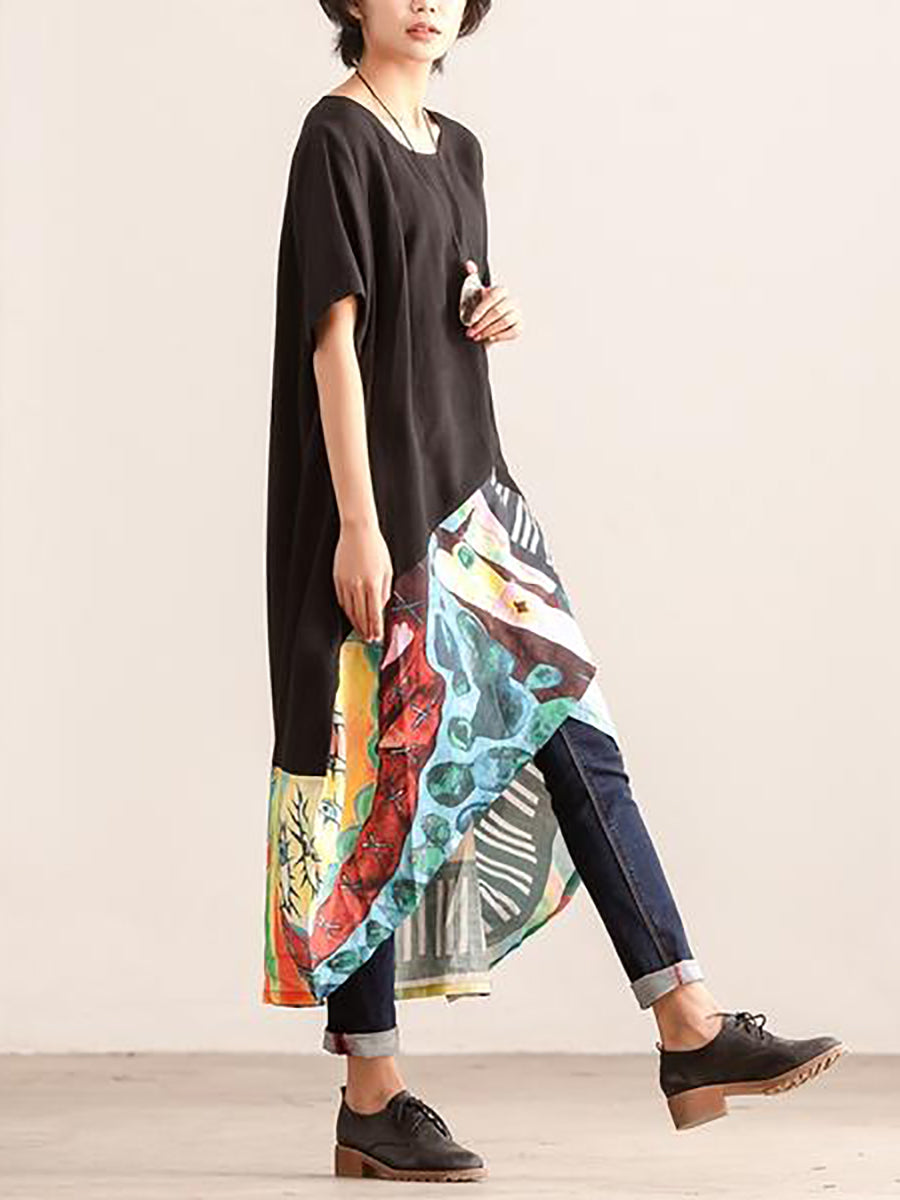 Übergröße Damen Sommerkleid mit Rundhalsausschnitt und kurzen Ärmeln und Print