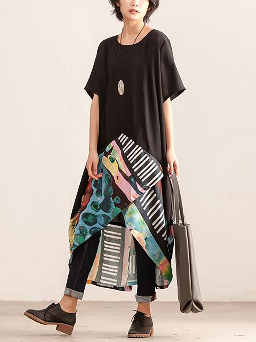 Übergröße Damen Sommerkleid mit Rundhalsausschnitt und kurzen Ärmeln und Print