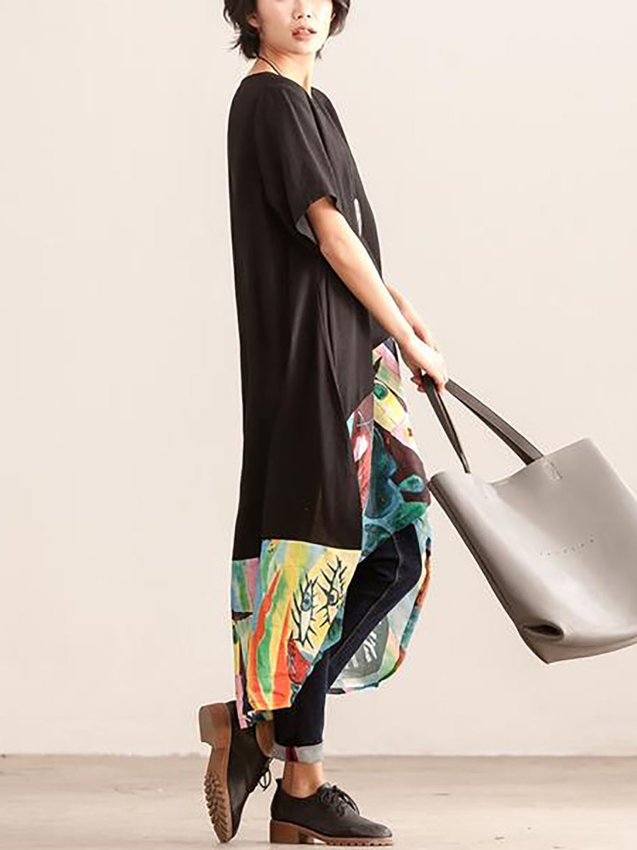 Übergröße Damen Sommerkleid mit Rundhalsausschnitt und kurzen Ärmeln und Print
