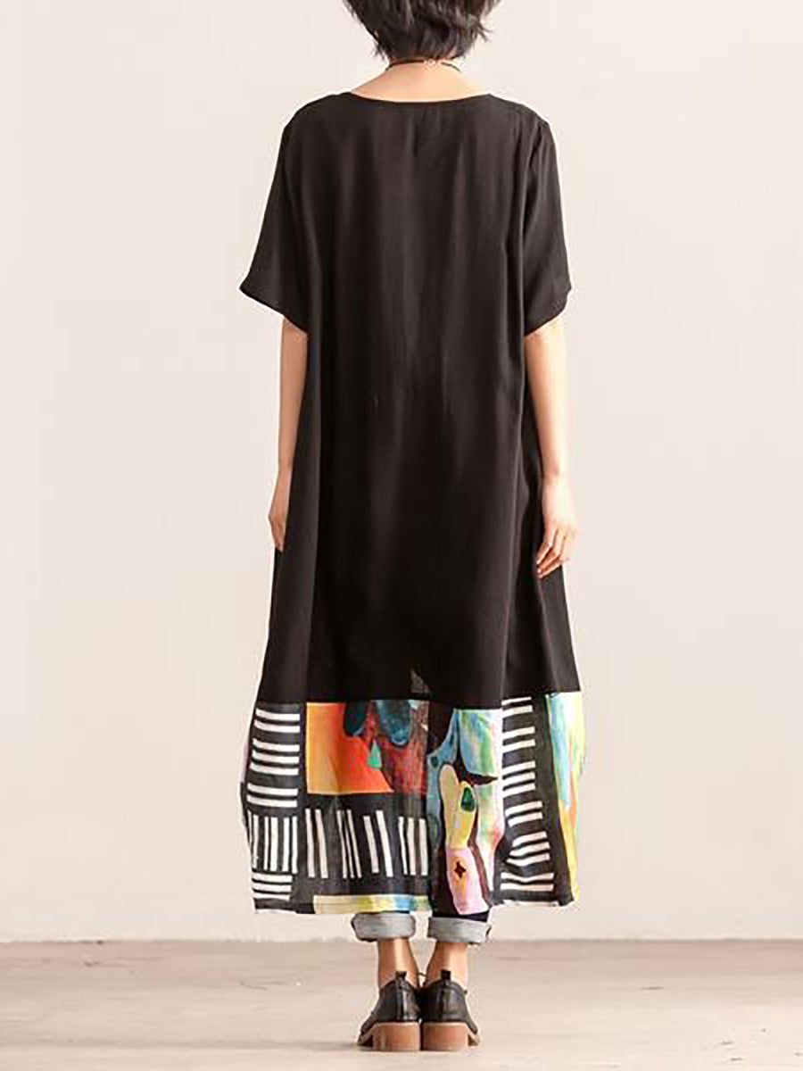 Übergröße Damen Sommerkleid mit Rundhalsausschnitt und kurzen Ärmeln und Print