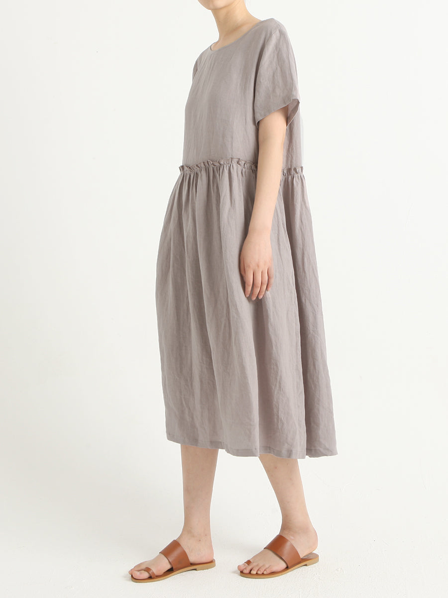 Lässiges, plissiertes Sommerkleid aus Leinen mit kurzen Ärmeln in Übergröße