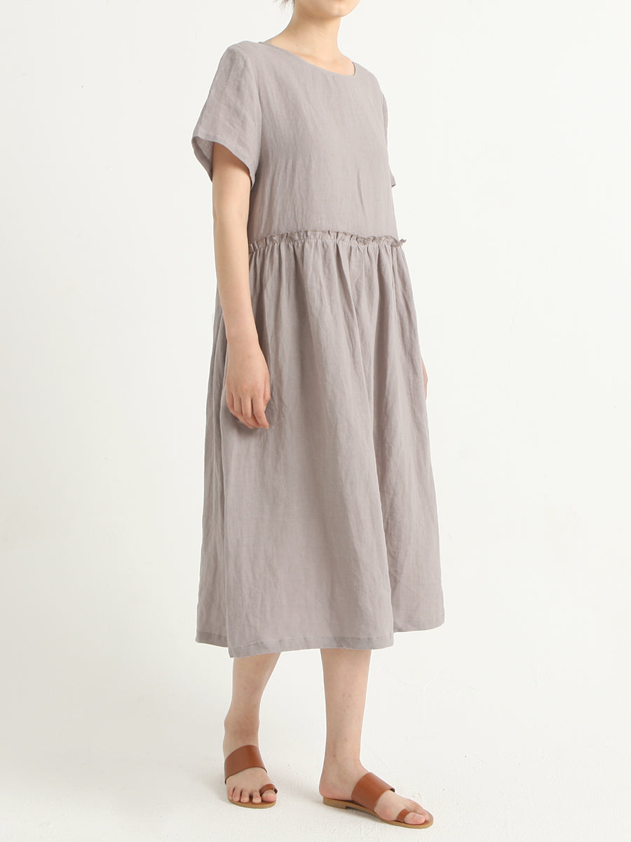 Lässiges, plissiertes Sommerkleid aus Leinen mit kurzen Ärmeln in Übergröße