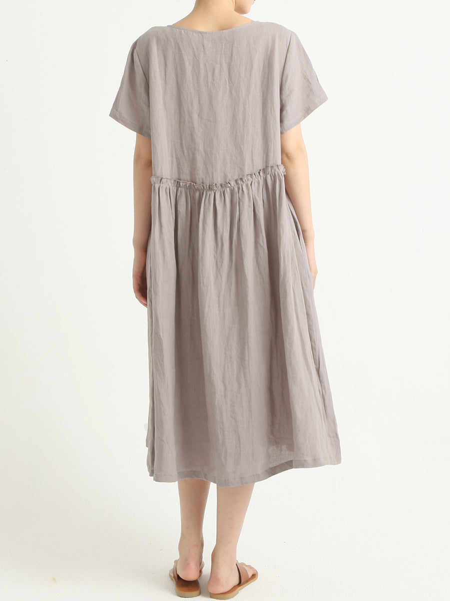 Lässiges, plissiertes Sommerkleid aus Leinen mit kurzen Ärmeln in Übergröße
