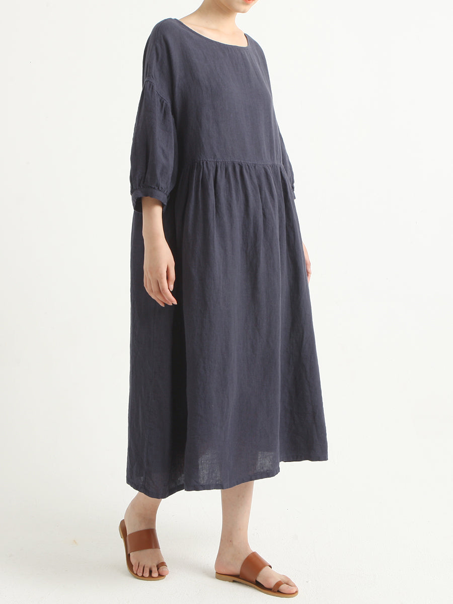 Lässiges, plissiertes Sommerkleid aus Leinen in Übergröße