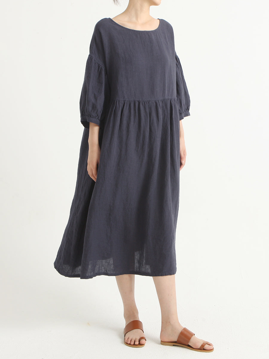 Lässiges, plissiertes Sommerkleid aus Leinen in Übergröße