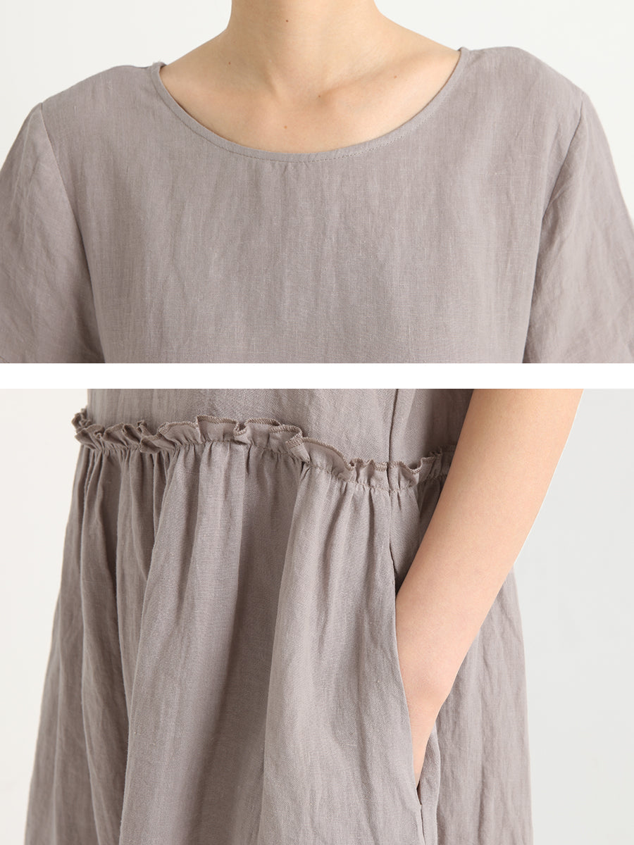 Lässiges, plissiertes Sommerkleid aus Leinen mit kurzen Ärmeln in Übergröße