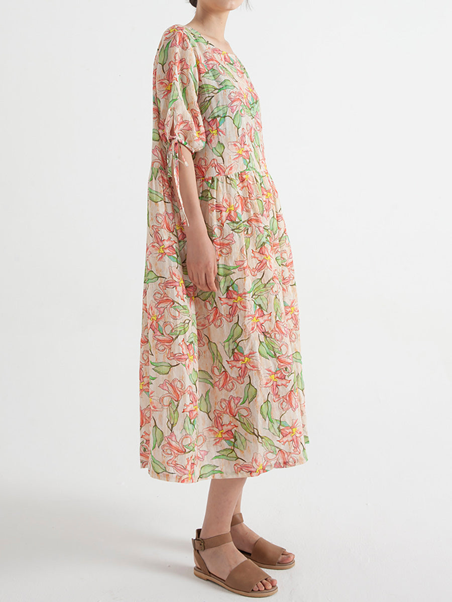 Übergröße, Blumen-Ramie, Sommer, kurzärmliges, lockeres Kleid