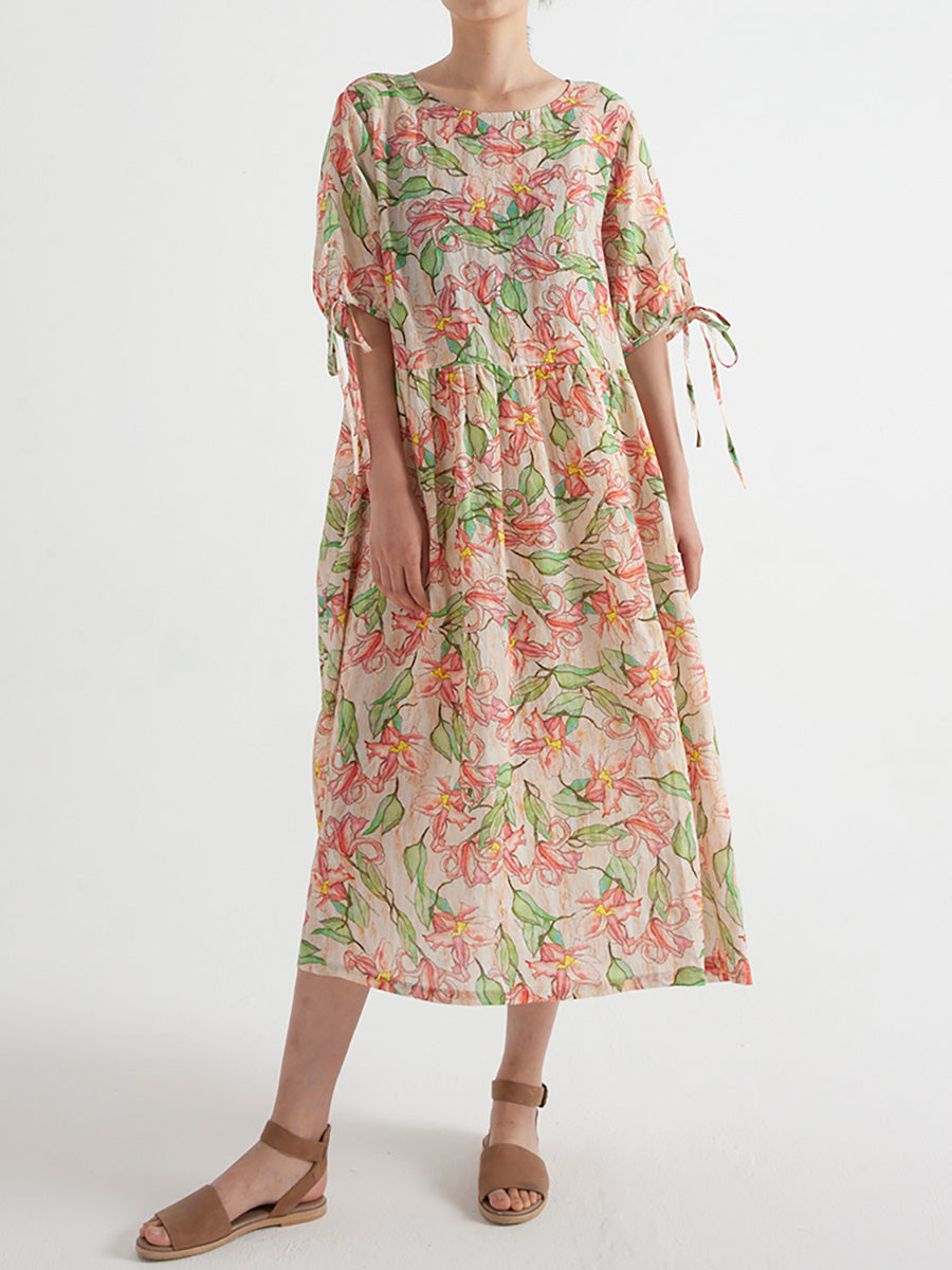 Übergröße, Blumen-Ramie, Sommer, kurzärmliges, lockeres Kleid