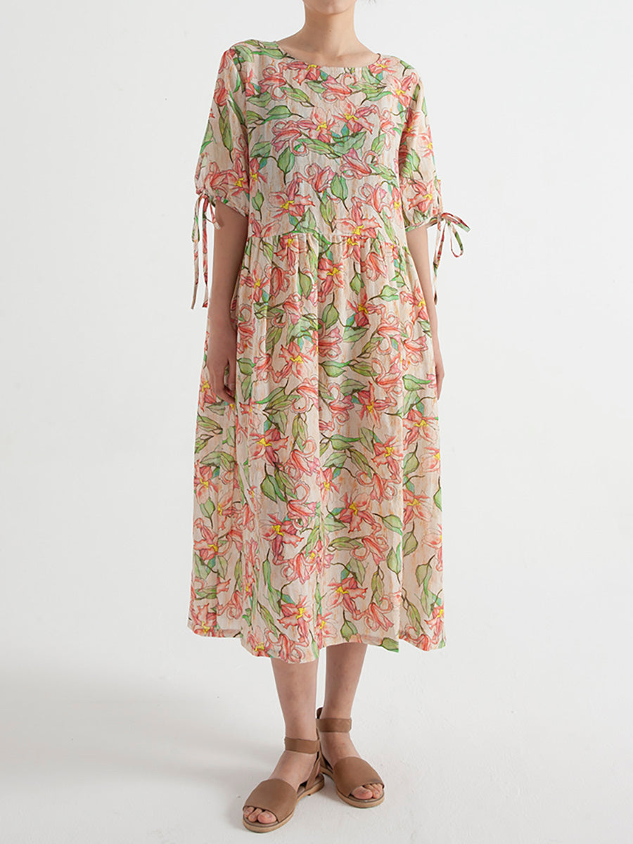 Übergröße, Blumen-Ramie, Sommer, kurzärmliges, lockeres Kleid
